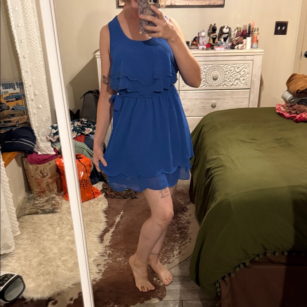 Blue Sleeveless Layered Dress